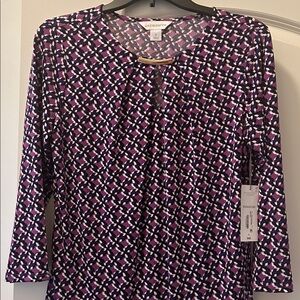 Liz Claiborne Purple Geo-Print 3/4 Sleeve Blouse
